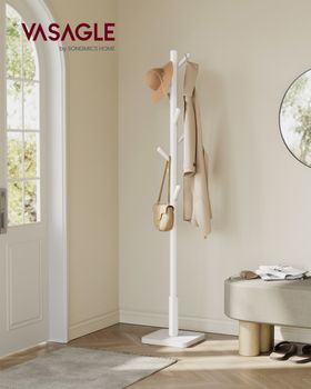 Perchero de pie con 8 ganchos de mdf y madera de color blanco