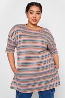 yours camiseta amplia de rayas moradas y naranjas mujer curvy y tallas grandes yours