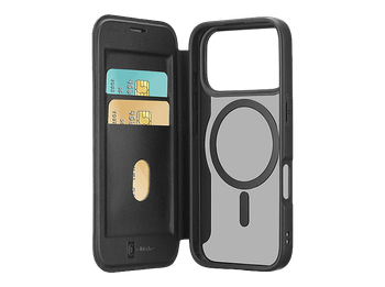 Funda móvil - Cellularline DAILY MAG, Para iPhone 17 Pro Max, Imitación piel y Cierre magnético, Compatible con Magsafe®, Con tapa tarjetero, Negro
