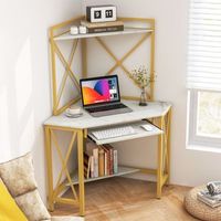 escritorio triangular para computadora con estantes y bandeja para teclado blanco 113 x 75 x 145 cm cfw64717