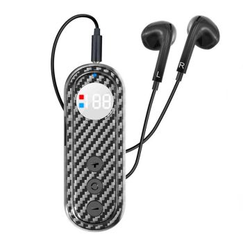 AKZ Q26 2-en-1 auricular Lavalier inalámbrico adaptador receptor Bluetooth 5.4 sonido estéreo pantalla digital LED clip