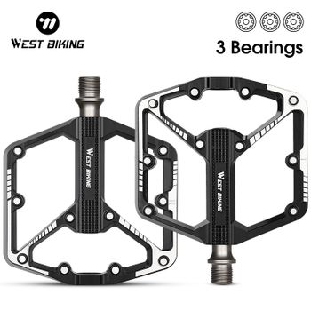 WEST BIKING-pedales de bicicleta con 3 rodamientos, aleación de aluminio, MTB, montaña, carretera, BMX, pedales planos antideslizantes, accesorios para ciclismo