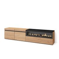 mueble tv efecto madera roble y negro 200x35x45 chimenea efecto fuego