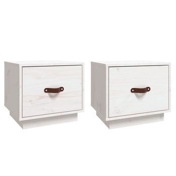 Pack 2 Uds Mesitas De Noche | Mesa Auxiliar | Mesilla Madera Maciza Pino Blanco 40x34x35 Cm