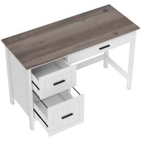homcom escritorio rustico 120x50 cm mesa de escritorio con 3 cajones y encimera con efecto madera blanco