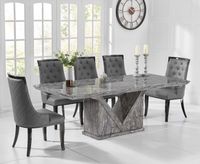 mocha 220cm grey marble dining table with angelica chairs