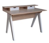 mesa de escritorio en melamina roble patas blanco 85x120x59 cm
