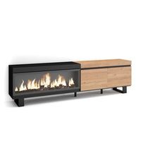 mueble tv television muebles de salon almacenaje 210 para tv hasta 80 chimenea electrica xxl diseno industrial estilo moderno roble y negro