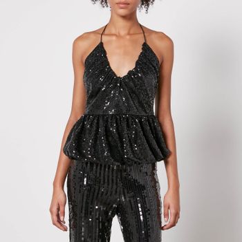 Rotate Birger Christensen Sequinned Mesh Halterneck Top - DK 36/UK 8