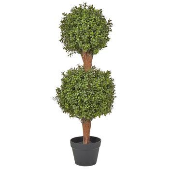 Planta Artificial En Maceta Uso Interior Exterior Decoración De Plástico Tronco De Madera Con Maceta Negra 92 Cm Buxus Ball Tree