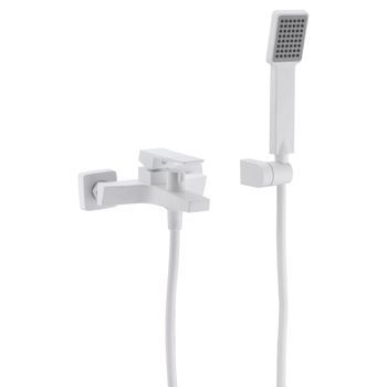 Grifo Para Banera Y Ducha Blanco Opaco En Latón Y Zama Con Tubo Metálico Flexible