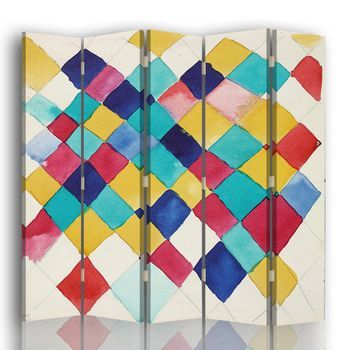 Legendarte - Biombo Farbstudie Mit Rauten - Wassily Kandinsky - Separador De Ambientes Para Interiores Cm. 180x170 (5 Paneles)