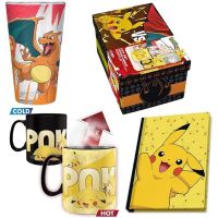 caja regalo pokemon charizard vs pikachu taza termica ceramica 460 mls  cuaderno pikachu  vaso cristal 400 mls