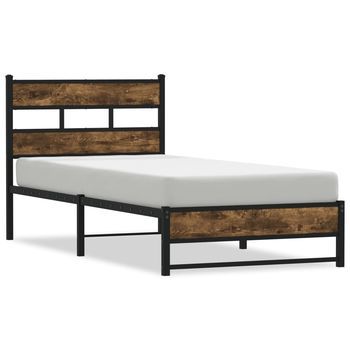 Cama Para Adulto | Cama Individual | Estructura De Cama Sin Colchón Metal Roble Ahumado 75x190 Cm