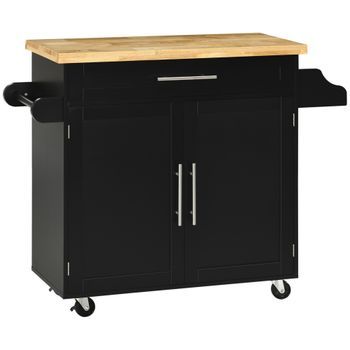 Carrito De Cocina De 109x40x89cm, Encimera, Especiero, Toalla, Negro