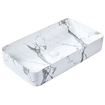 Lavabo Sobre Encimera Baño Cerámica Blanco Efecto Mármol Rectangular 62 X 35 Cm Ipala