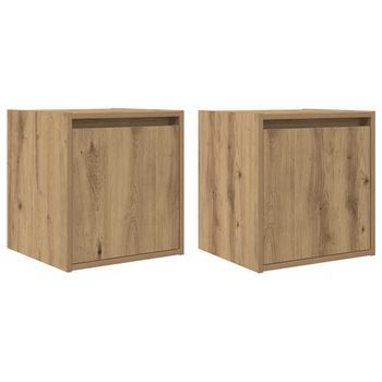 Pack 2 Uds Mesillas De Noche | Mesita De Noche De Pared Roble Artisan 38x34x40 Cm