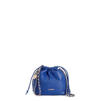 minibolso con cierre de cordón y bandolera de cadena con elegantes hilos blue