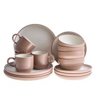 vajilla de 16 piezas de gres elegante cocina y comedor para 4 personas acabado esmaltado marron nutmeg