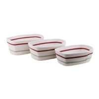 juego de 3 cestas rectangulares de cuerda blanca con detalle rojo