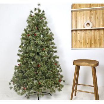 Solagua Árbol De Navidad Automontable Pino Floreado Decorado C/ Piñas Y Frutos Rojos Abeto Extra Relleno 150-210cm Arboles C/soporte Metálico (floreado Verde, 180cm 587tips)