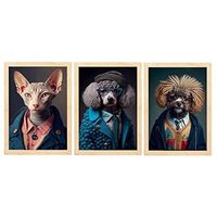 set de 4 posters sofisticado en estilo fotografia a todo color divertidas ilustraciones realistas de animales con ropa humana diseno y decoracion de interiores a3 marcos madera clara nacnic