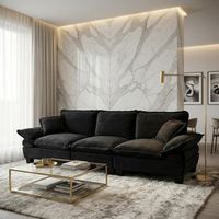 canape modular de 3 plazas en chenilla forma de barco brazos curvados comodo para espacios pequenos y apartamentos negro