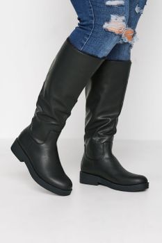 Limited Collection Botas Anchas Altas Negras Forro De Pelo Sintético