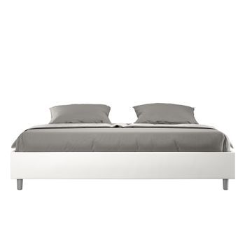 Cama Matrimonial Con Somier Acolchada 200x210 Cuero Sintético Blanco Azelia