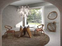mesa comedor redonda cristal templado y nogal - 140 x 75