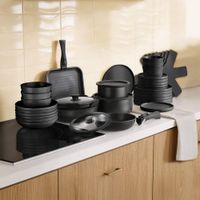set basico de cocina para 6 personas 41 piezas grisnegro