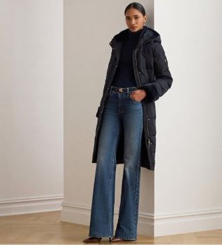 Lauren Ralph Lauren para mujer. 297P04130002 Abrigo de plumón con pelo sintético marino (XL), Casual, Poliéster