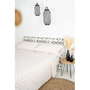 Juego Sábanas Estampadas Rombos Marrón -  Cama150 (2 Funda Almohada 50