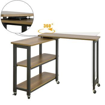 Mesa De Café Con Ruedas Mesa En Forma De L Con 2 Estantes Escritorio De Esquina Estilo Industrial