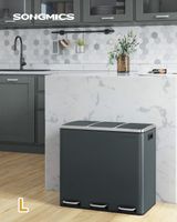 cubo de basura de 3 compartimentos de acero gris y negro