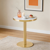mesa auxiliar redonda - mueble de salon - mdf y acero - blanco y dorado 60x60x74cm