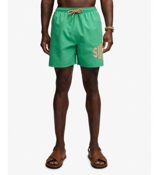 Superdry para hombre. M3010265A Bañador con logo estampado verde (M), Beachwear, Poliéster Reciclado