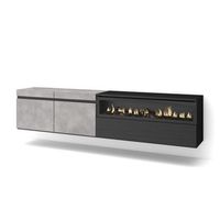 mueble tv  television  muebles de salon almacenaje  200x45x35cm  para tv hasta 80  chimenea electrica  colgado suspendido  estilo moderno  cemento