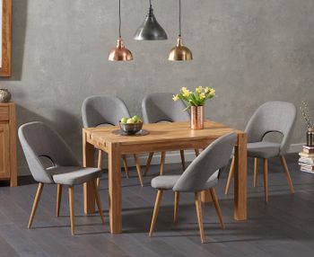 Verona 120cm Solid Oak Dining Table with Halifax Fabric Chairs - Grey, 4 Chairs