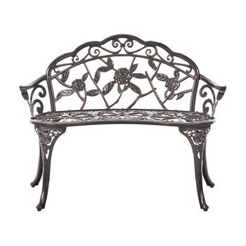 Banco De Jardín Vintage Exterior De Metal Aluminio 2 Plazas Con Reposabrazos Marrón Oscuro Piura