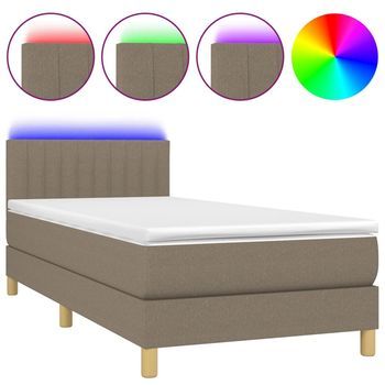 Cama Box Spring Con Colchón Led Tela Gris Taupe 90x190 Cm Vidaxl