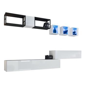Conjunto De Muebles De Salón Industrial Switch M3 – Blanco – Led Integrados & Sistema Push To Open
