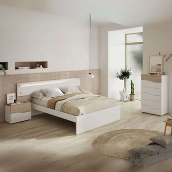 Pack Muebles Dormitorio Asimetric Color Blanco Y Sahara Con Luz Led Mesita 3 C