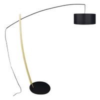 lampara de pie madera natural metal negro pantalla negro