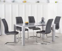 atlanta 160cm light grey high gloss dining table with lorin chairs