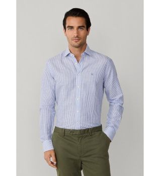 Hackett London para hombre. HM3010691 Camisa Ess Linen Bengal azul (M), Casual, Algodón, Lino, Manga larga