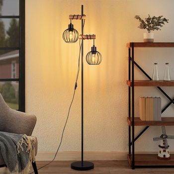 Lámpara De Pie 2 Luces Casquillo E27 Vintage Diseño Industrial Sin Bombilla Metal Zmh Negro 151cm