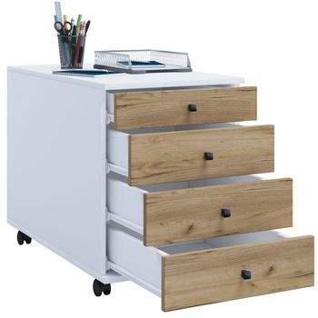 Vcm Roll Container | Contenedor Lateral Con Cajones | Dimensiones Aprox. Al. 57 X An. 42 X P. 50 Cm | Contenedor De Oficina – Lona (blanco / Roble De Miel)