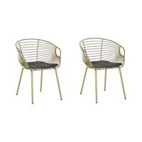 conjunto de 2 sillas de comedor diseno de metal dorado piel sintetica cojin de asiento negro glamour industrial moderno hoback