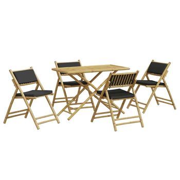 Juego De Bistró Plegable Con Cojines 5 Uds | Conjunto De Mesa Y Sillas Bambú Gris Oscuro